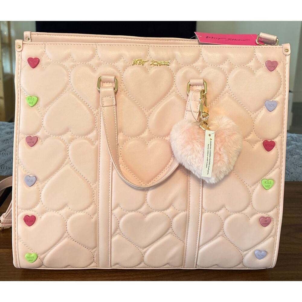 NWT Betsey Johnson Pink Tote Valentines Handbag Sweethearts Candy Hearts Purse